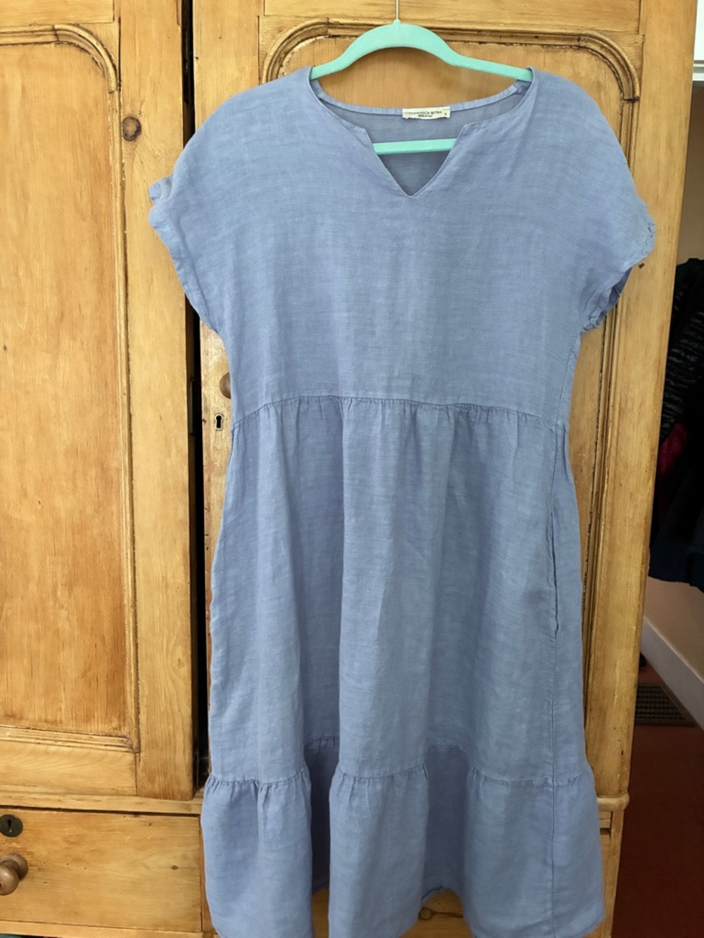 Francesca Bettina lavender linen tiered short sleeve dress size small
